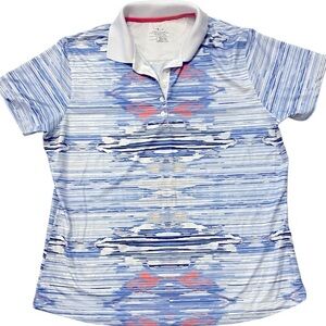 PAGE & TUTTLE Mens Cool Swing Golf Polo Shirt Blue White Abstract Pattern Size L